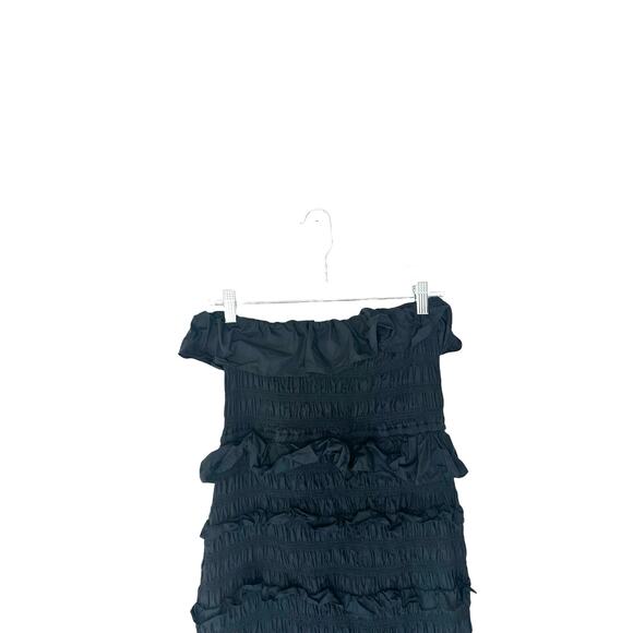 CLEOBELLA Black Poplin Ruffle Strapless Halter Elodie Midi Dress Size Large - Picture 8 of 11